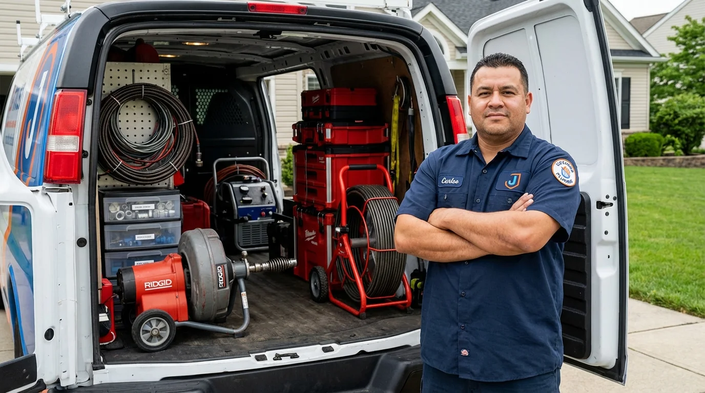 Professional drain cleaning equipment and Johns Plumbing LLC plumber in Farmingdale